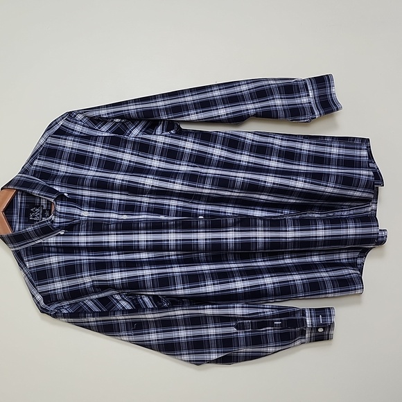 Jos. A. Bank Blue, White & Gray Plaid, Button Down, Long Sleeve, Men's Shirt - Picture 2 of 9